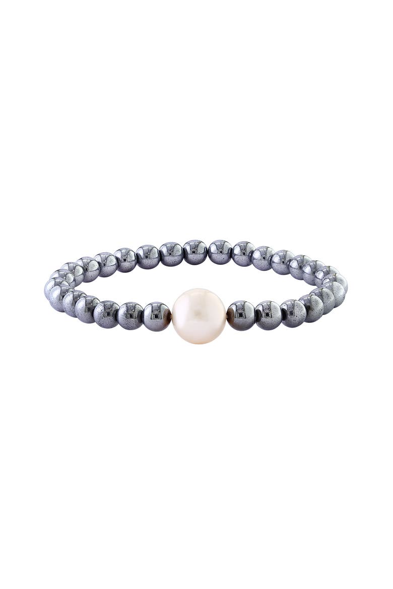 Peach Freshwater Pearl Hematite Beaded Bracelet, Main, color, Hematite, Pearl