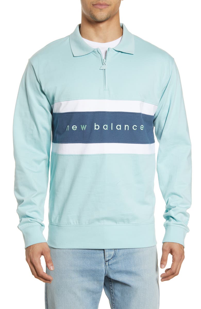 New Balance Prep Stripe Zip Rugby Shirt, Main, color, 
