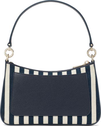 hudson stripe canvas & leather shoulder bag