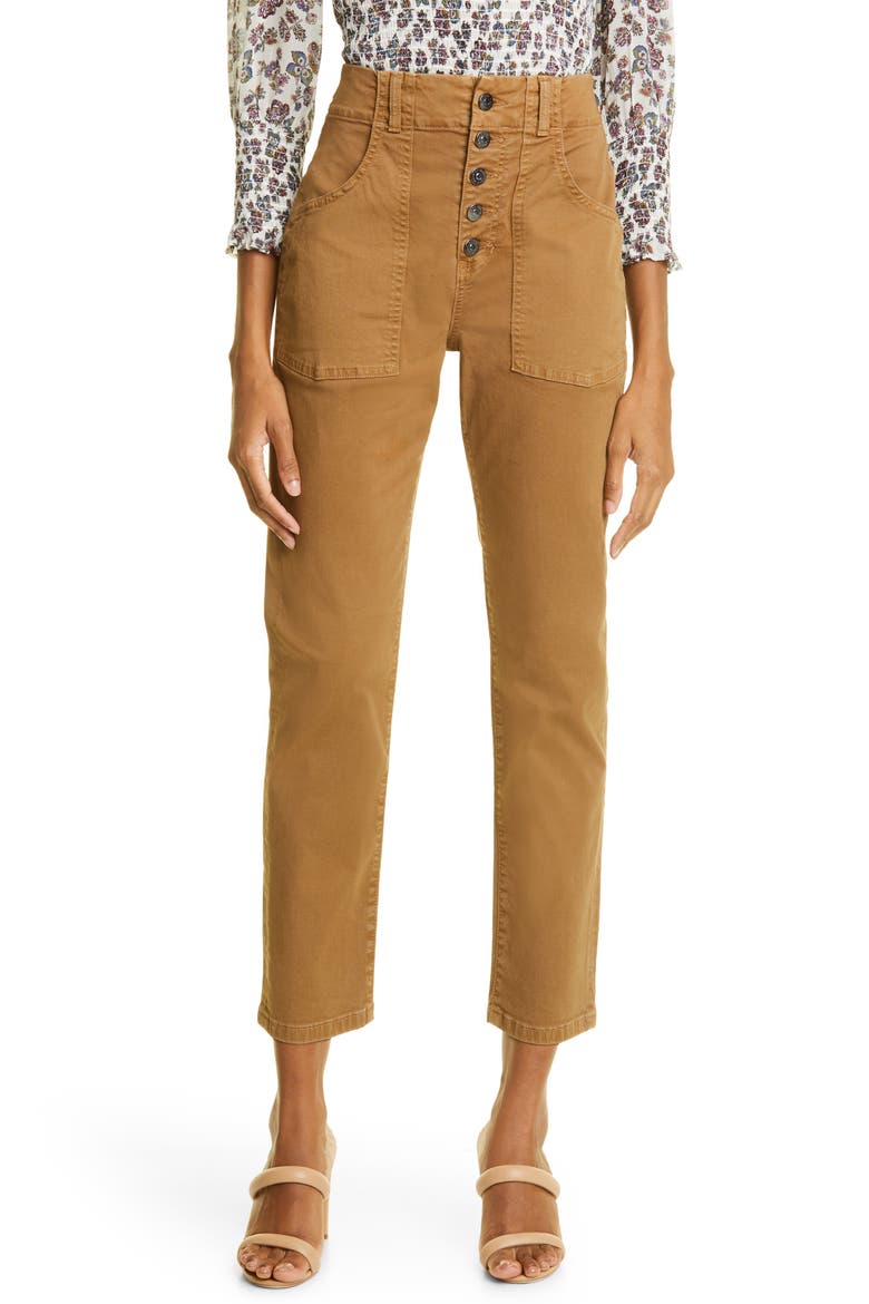 Arya High Waist Crop Straight Leg Jeans, Main, color, OCHRE