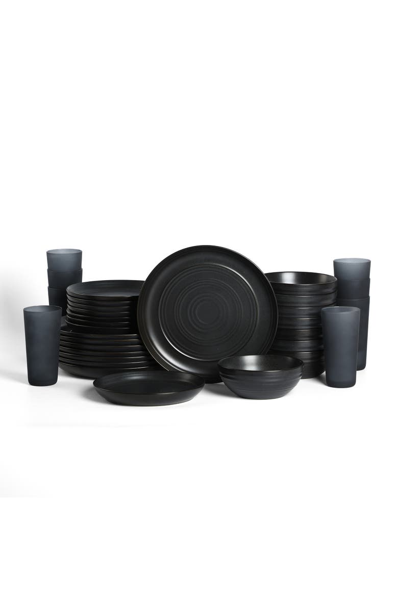Elio 32-Piece Dinnerware Set with Glassware, Service for 8, Main, color, Black