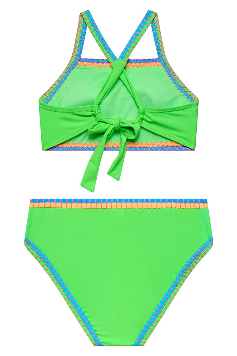 Kids' Cross Back Embroidered Two-Piece Swimsuit, Alternate, color, BIO-LIME