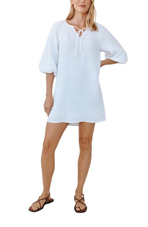 Tie Neck Linen Shift Dress