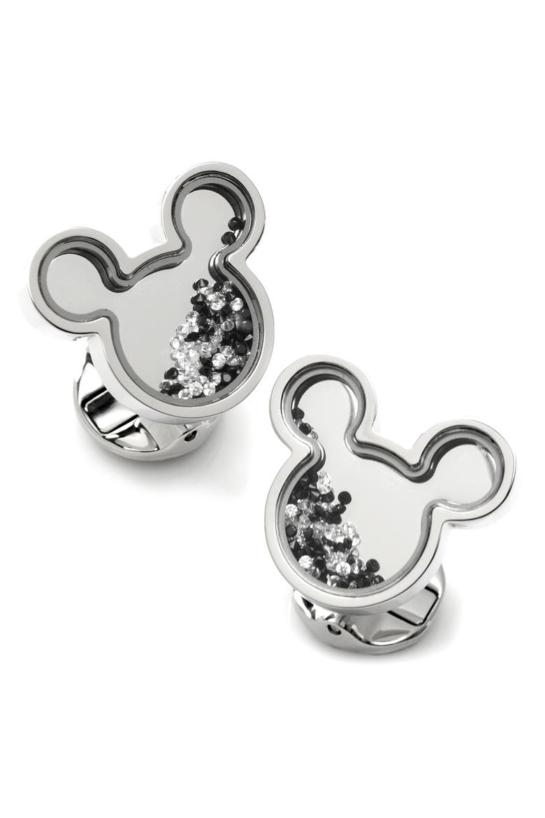 x Disney Mickey Silhouette Floating Crystals Cuff Links, Alternate, color, BLACK