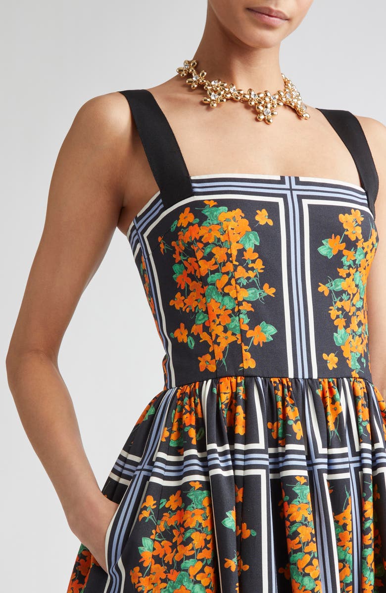 Carolina Herrera Thick Strap Faille Midi Dress, Alternate, color, Black Multi