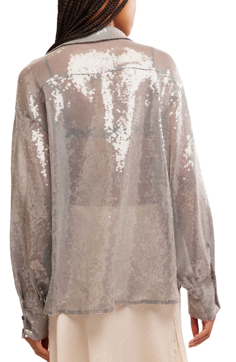 Free People Disco Margarita Sheer Sequin Button-Up Shirt, Alternate, color, Rocket