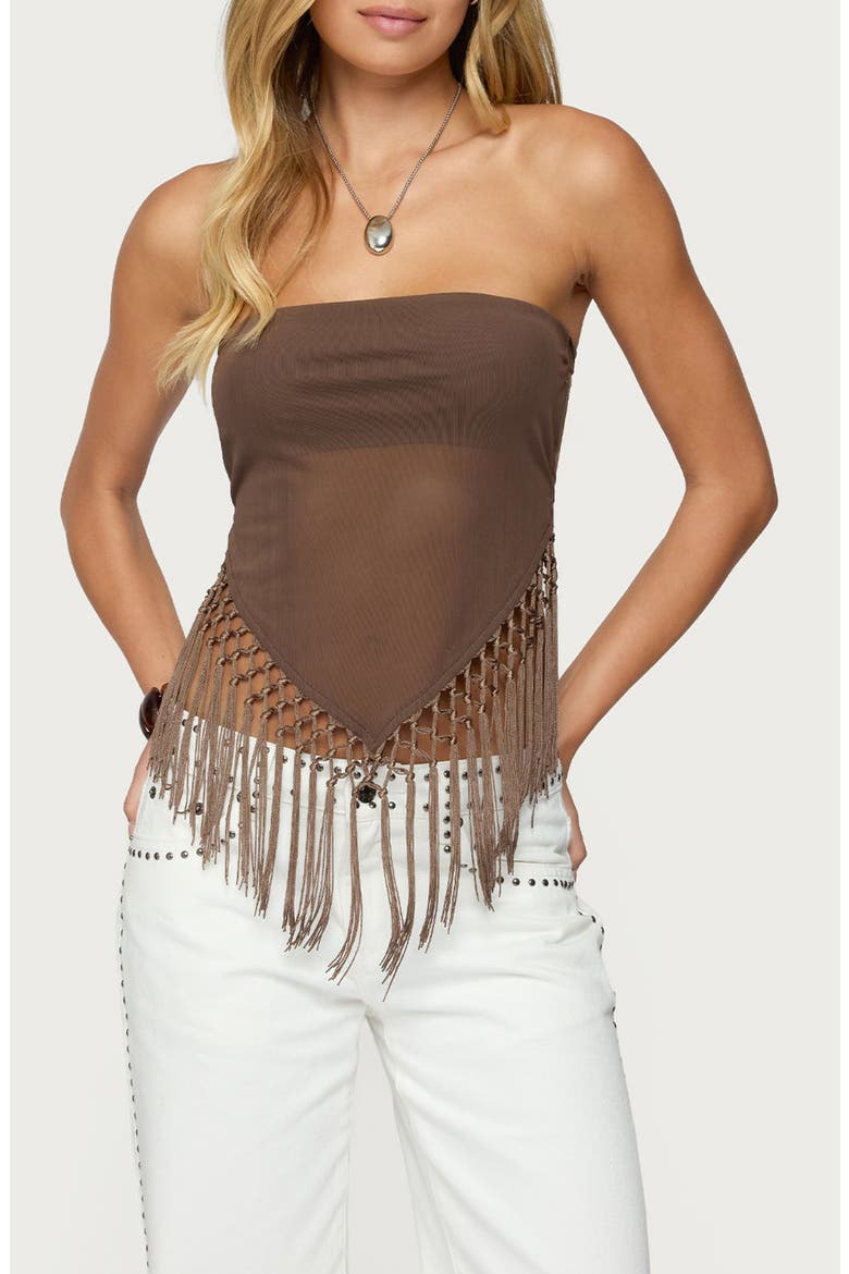 Fringe Hem Mesh Tube Top (Women) | Nordstrom