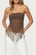 EDIKTED Fringe Hem Mesh Tube Top