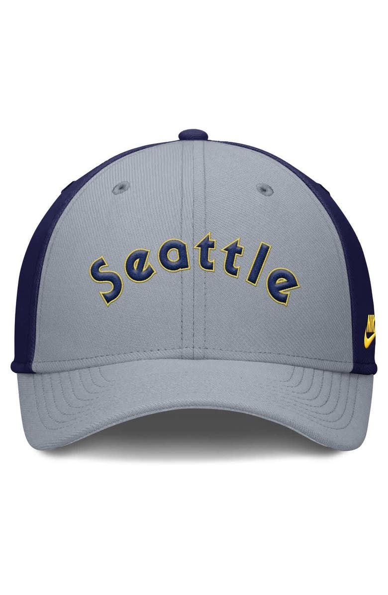 Nike Men's Nike Gray/Navy Seattle Mariners Rise Swoosh Performance Flex Hat, Alternate, color, 