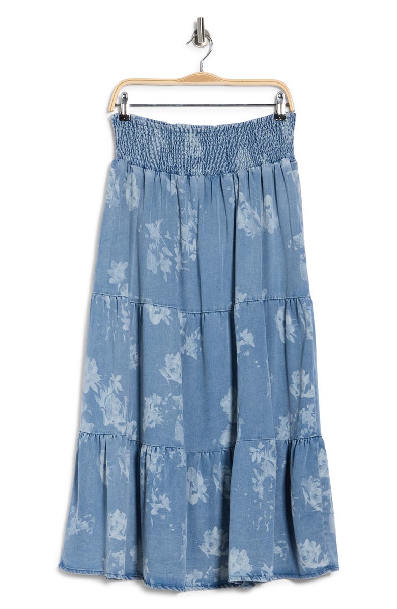 T Tahari Floral Smocked Waist Chambray Maxi Skirt, Alternate, color, Light Wash Floral Print