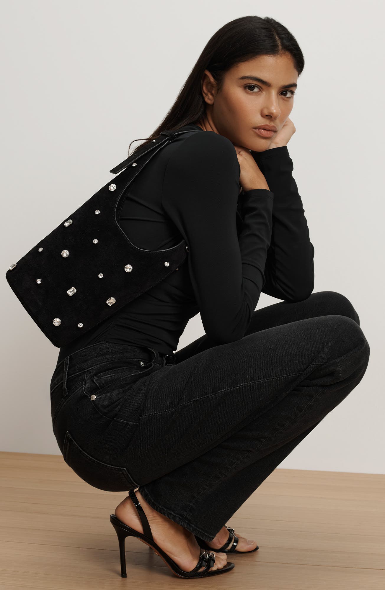 Veronica Beard Small Crystal Loop Bag, Alternate, color, Black