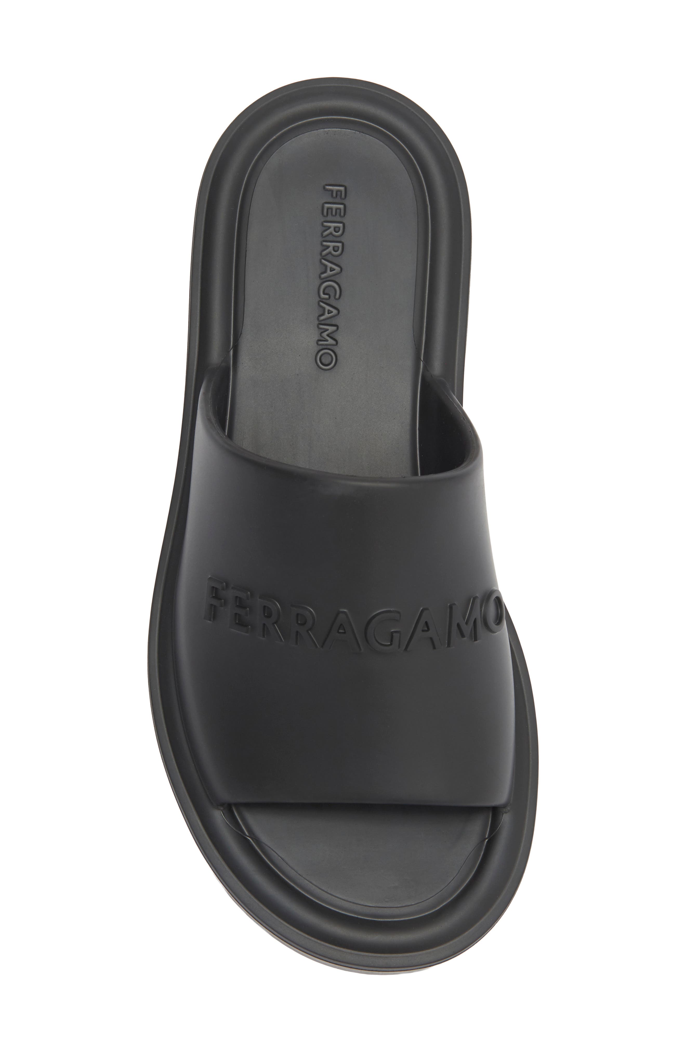 FERRAGAMO Giuneva Logo Embossed Slide Sandal, Alternate, color, Black