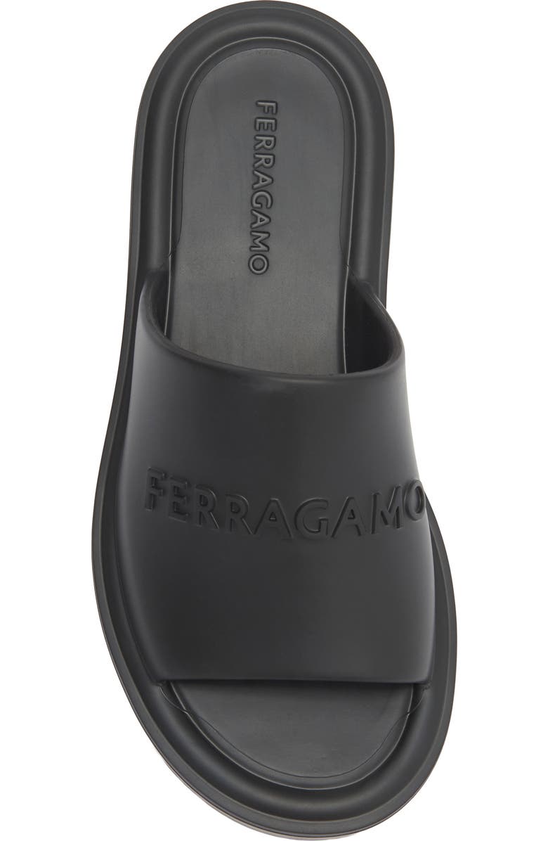 FERRAGAMO Giuneva Logo Embossed Slide Sandal, Alternate, color, Black
