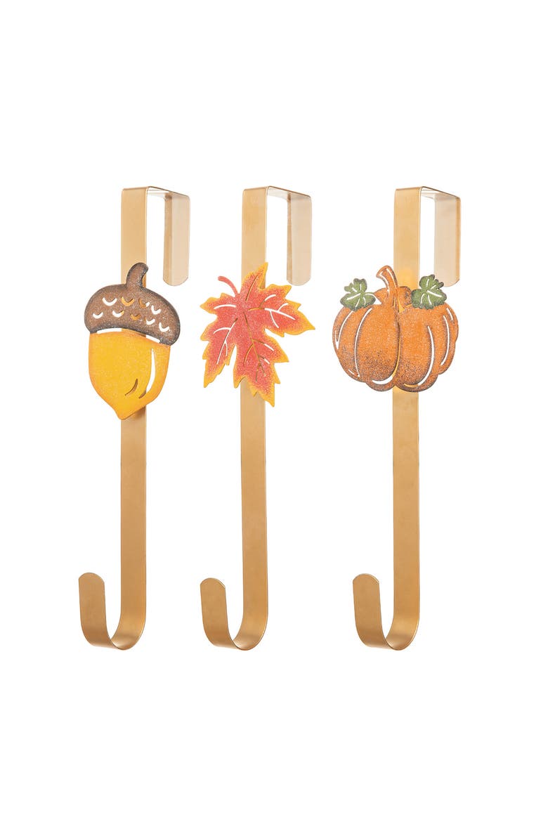 Set of 3 Fall Metal Glitter Wreath Hangers, Main, color, Orange
