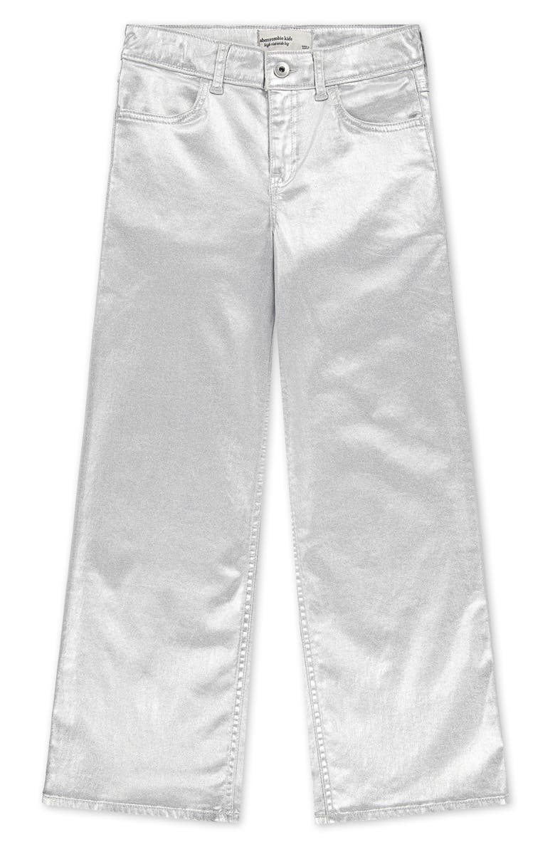 abercrombie kids Kids' Shine High Rise Wide Leg Jeans, Main, color, Silver Shine