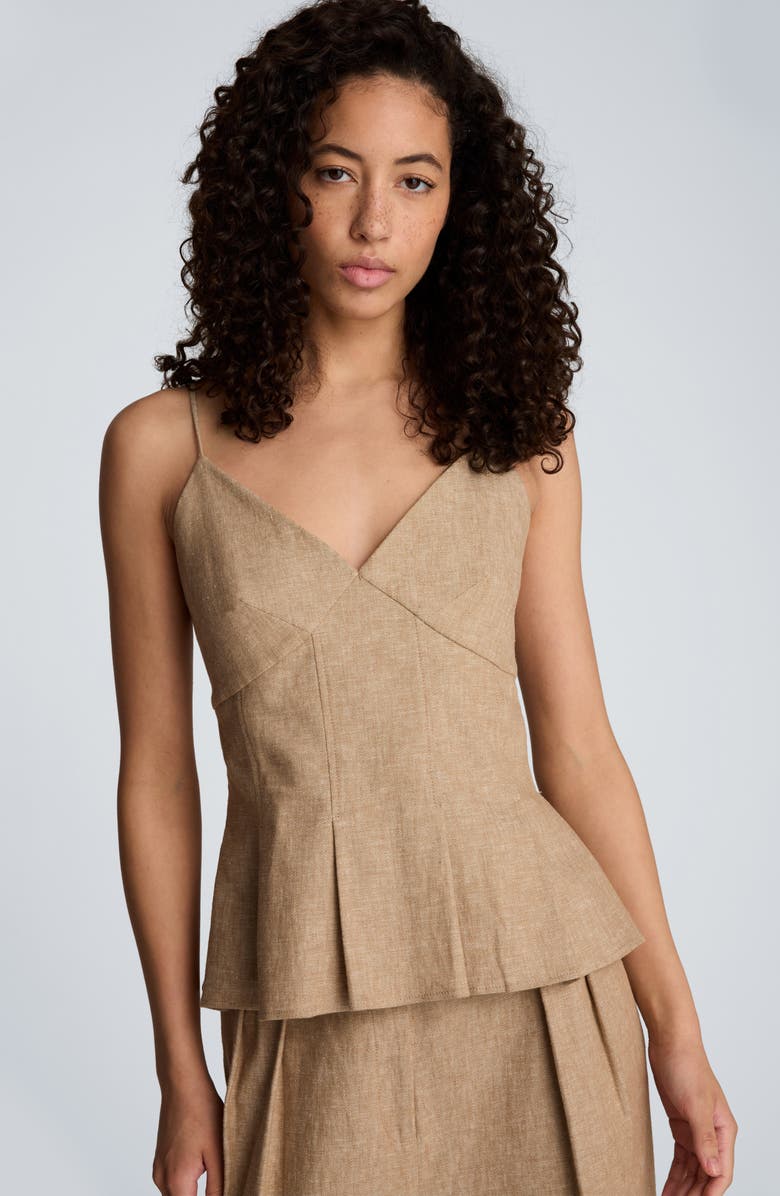 Kenneth Cole Pleat Hem Linen Blend Camisole, Alternate, color, Mesa Taup/ Melange