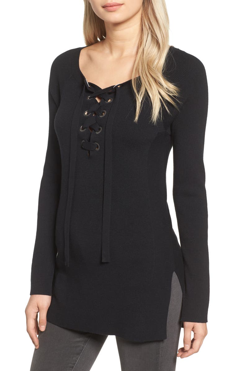 Trouvé Ribbed Lace-Up Sweater, Main, color,