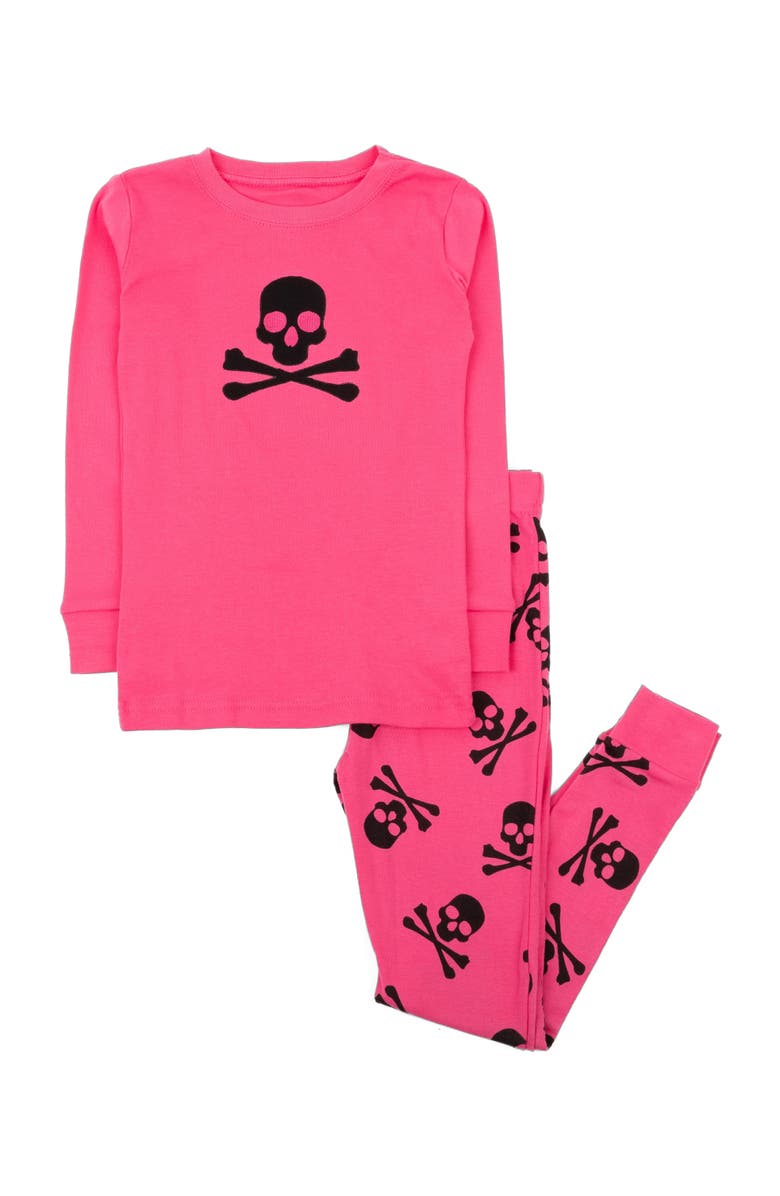 Leveret Kids Two-Piece Cotton Halloween Matching Family Pajamas, Fun Prints, Alternate, color, Pink Skulls