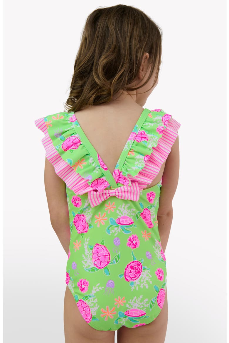 Kids' Ruffle Trim One-Piece Swimsuit, Alternate, color, GREEN