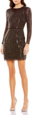 Mac Duggal Long Sleeve Sequin Mini Dress
