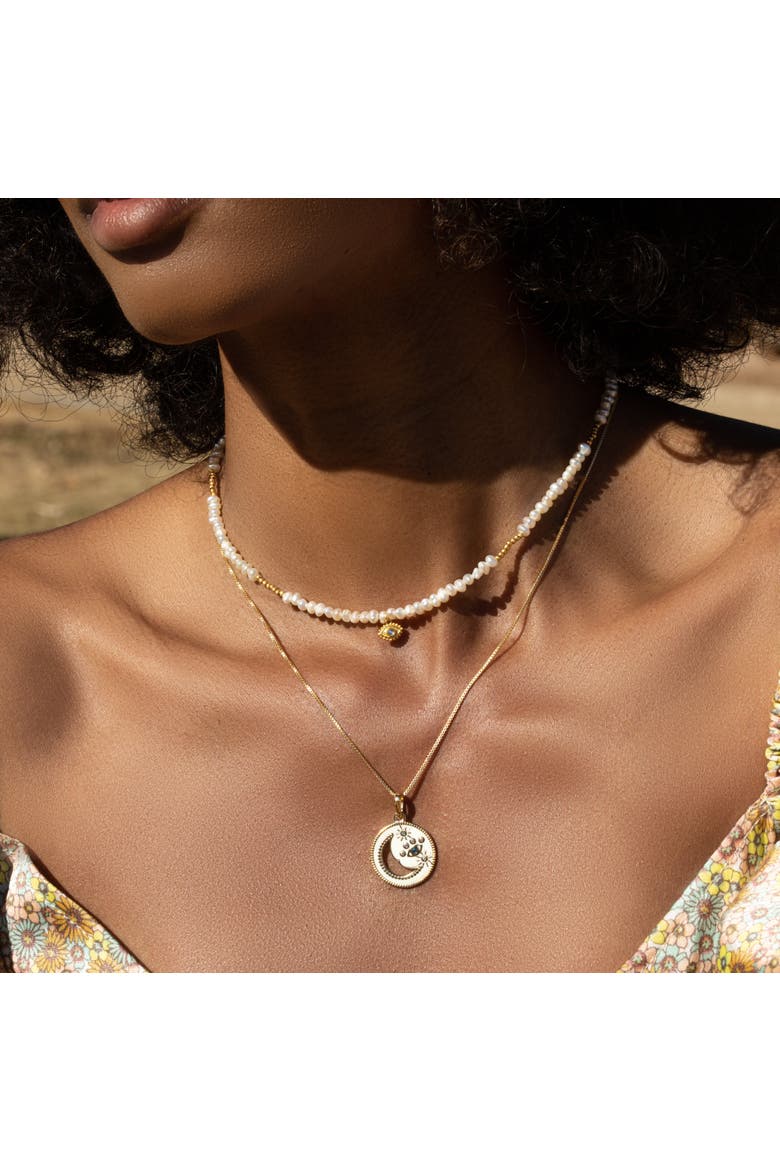Celestial Impression - White Enamel Moon & Stars Necklace, Alternate, color, Gold/White