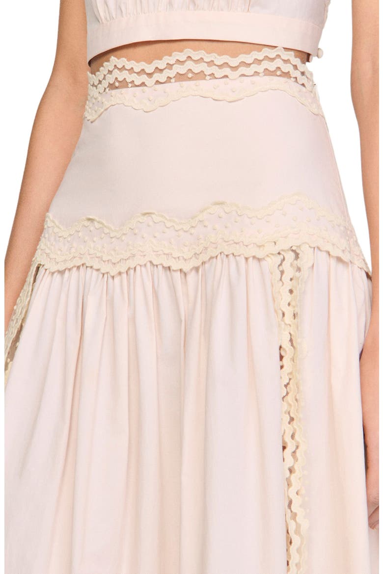 Long cotton skirt with trim, Alternate, color, Light pink