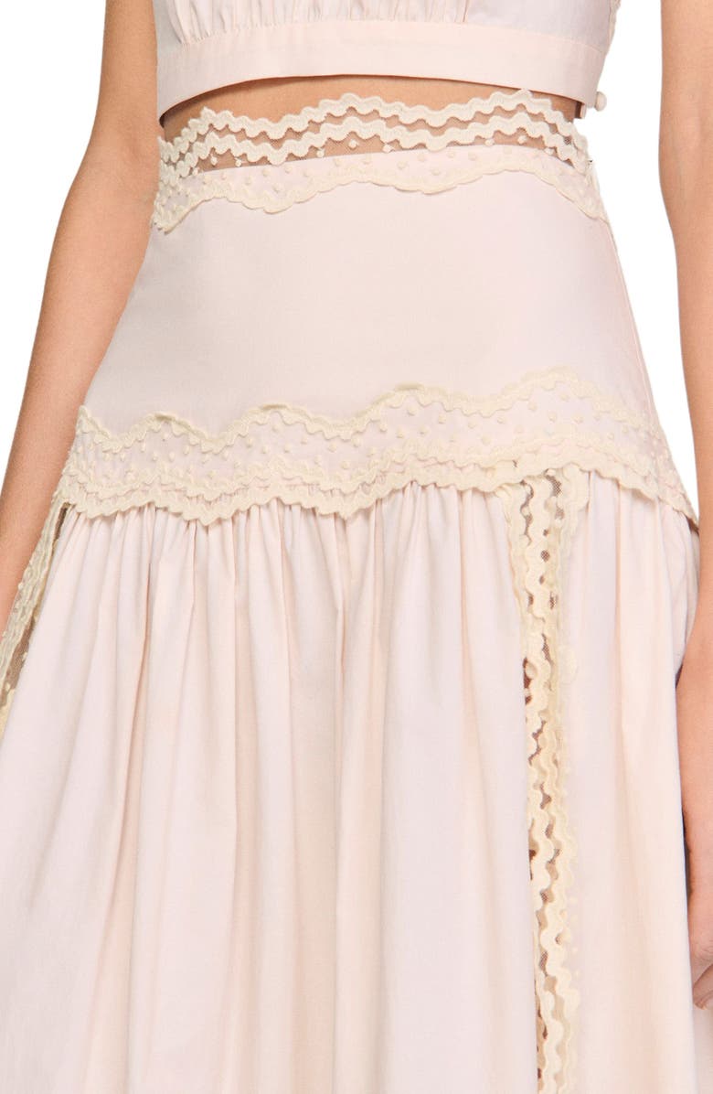 SANDRO Long cotton skirt with trim, Alternate, color, Light Pink
