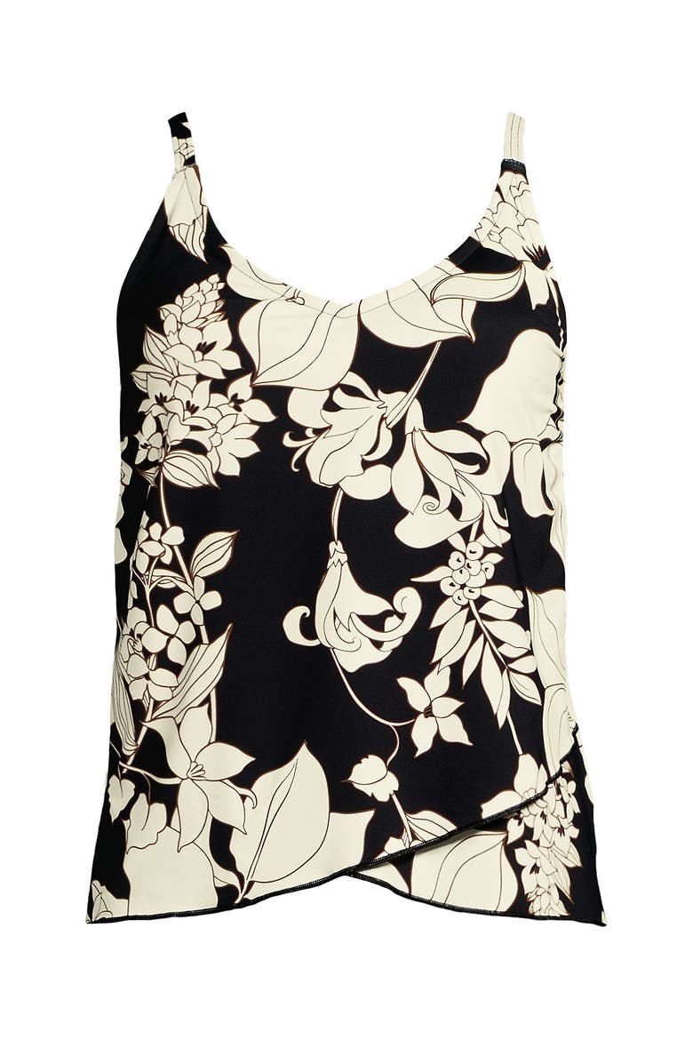 Tulip Hem Tankini Top, Alternate, color, Black/Egret Lilies