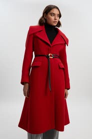 Karen Millen Wool Shawl Collar Belted Midi Coat