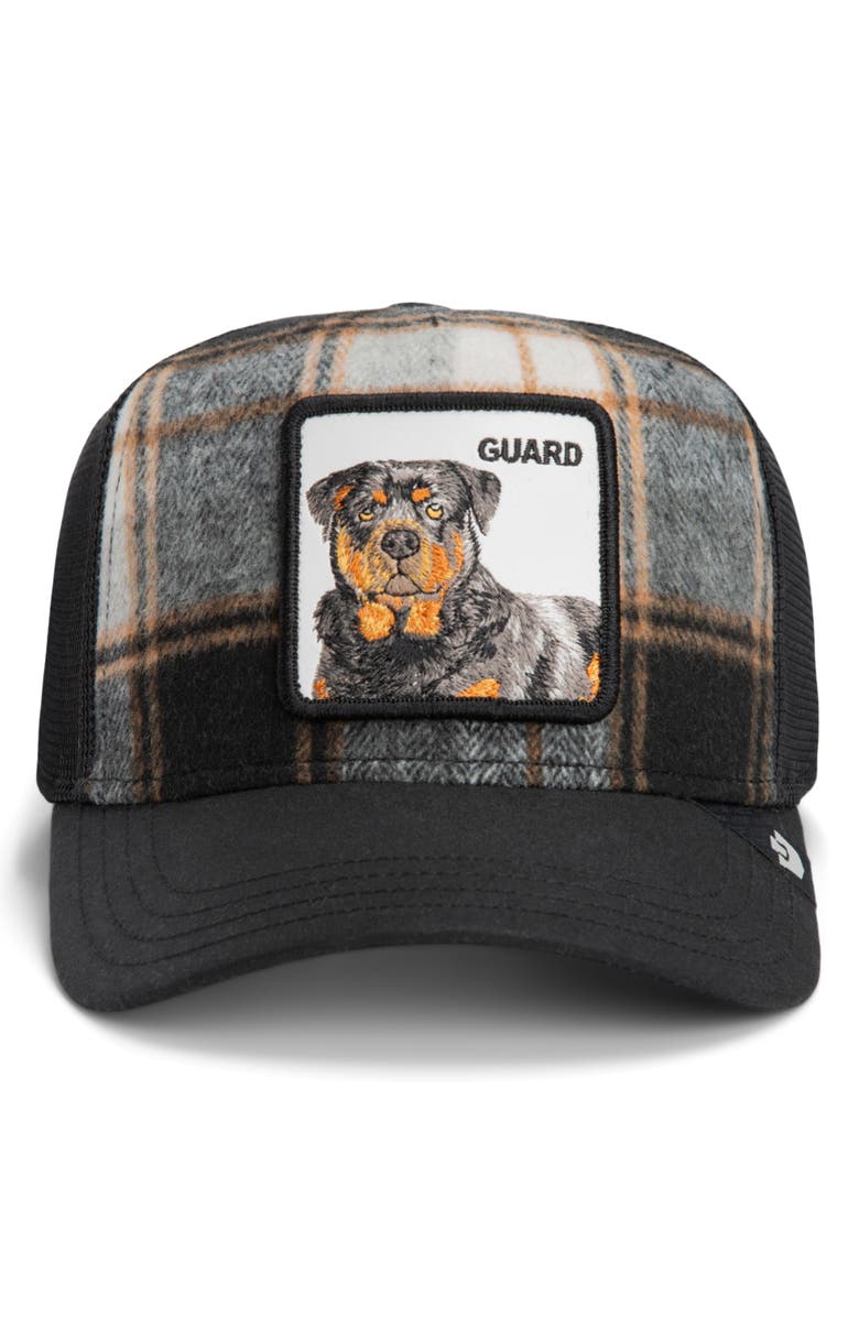 Goorin Bros. Guard Dog Brushed Plaid Trucker Hat, Alternate, color, Void Black