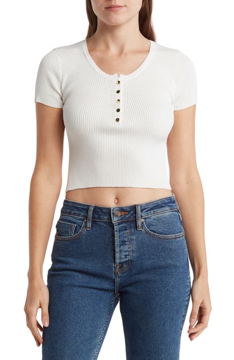 Ribbed Crop Henley T-Shirt