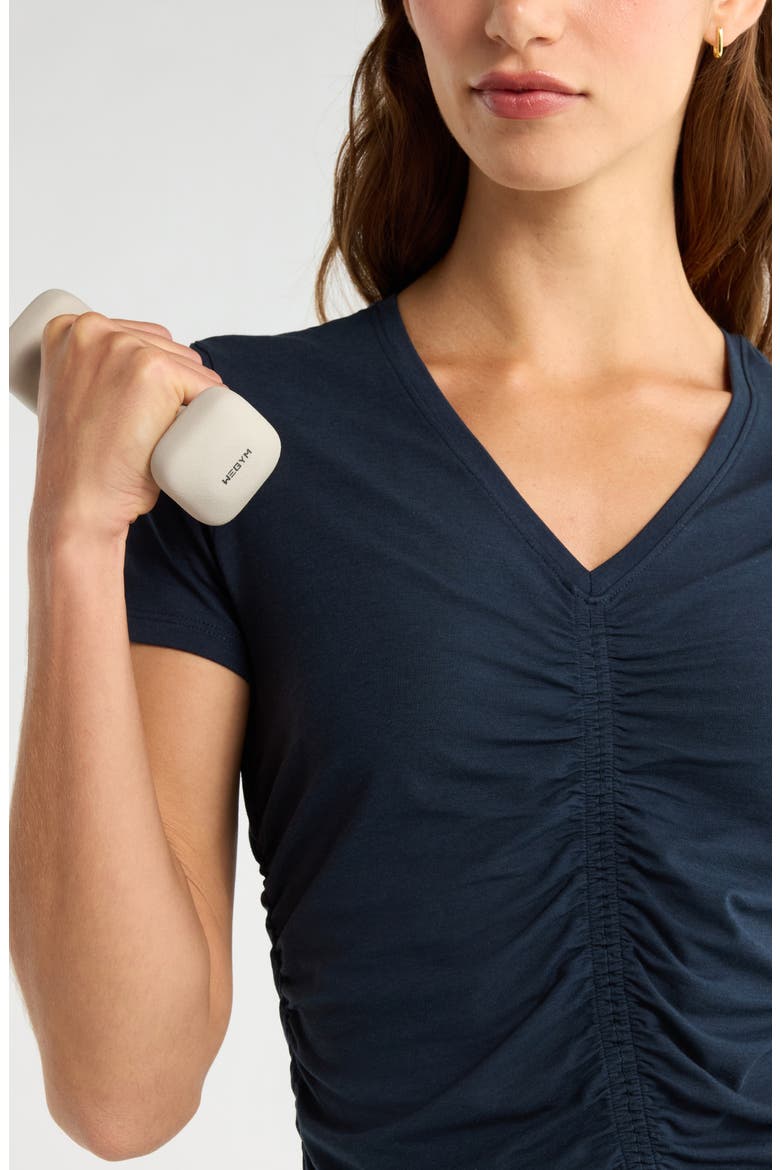 Ruched V-Neck T-Shirt, Alternate, color, NAVY SAPPHIRE