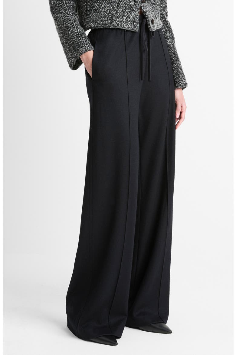 Wool Blend Pull-On Wide Leg Drawstring Pants, Alternate, color, BLACK