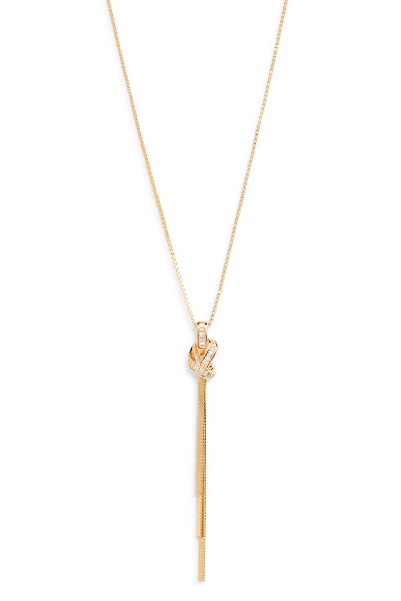 Cubic Zirconia Knot Tassel Pendant Necklace, Main, color, CLEAR- GOLD