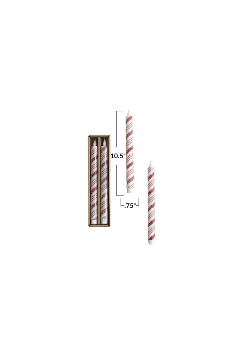 2-Piece Flameless LED Taper Candles with Candy Cane Stripes and 6 Hour Timer in Box, Alternate, color, Red and White