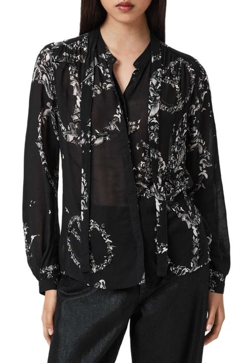 Hilda Bird Print Button-Up Shirt