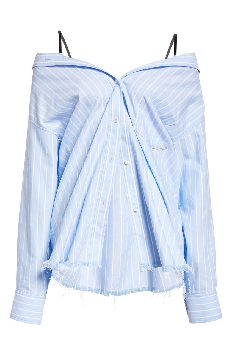 Alexander Wang Charm Bra Strap Stripe Cotton Button-Up Shirt, Alternate, color,