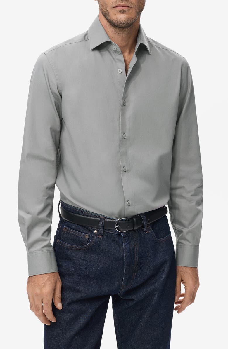 MANGO Slim Fit Cotton & Lyocell Button-Up Shirt, Main, color, Grey