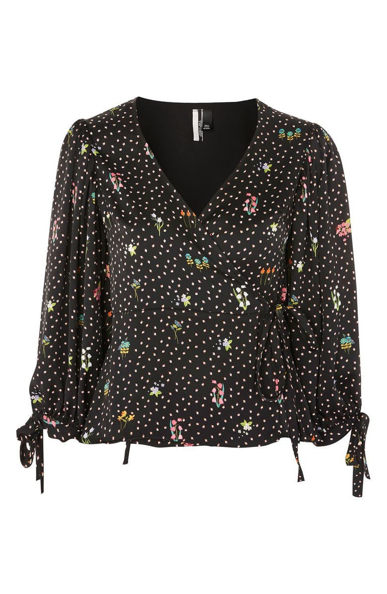 Topshop Floral Balloon Sleeve Wrap Blouse, Alternate, color,