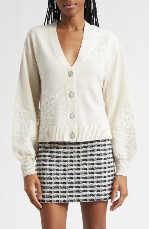 Ramy Brook Perry Lace Accent Wool & Cashmere Cardigan In White