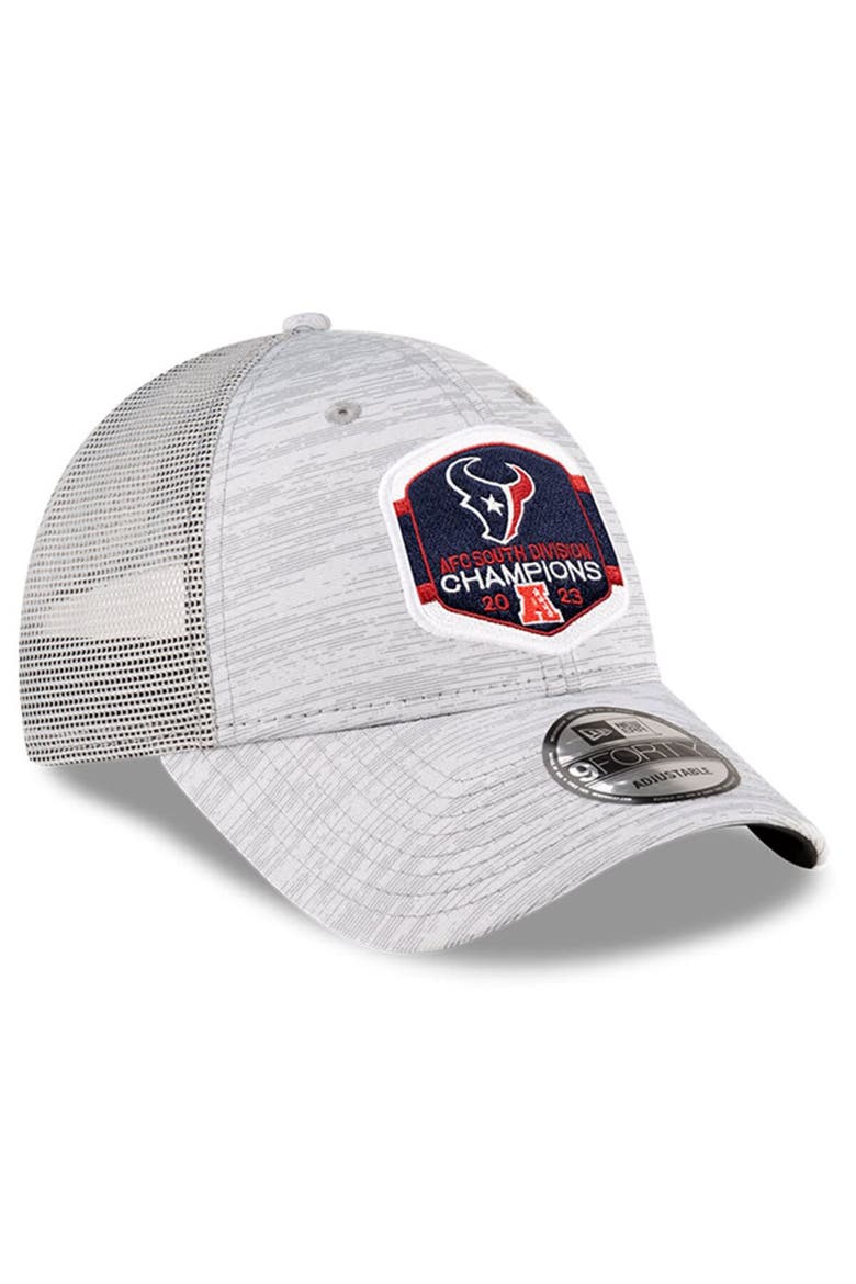 Men's New Era  Heather Gray Houston Texans 2023 AFC South Division Champions Locker Room Trophy Collection 9FORTY Trucker Adjustable Hat, Alternate, color, Heather Gray