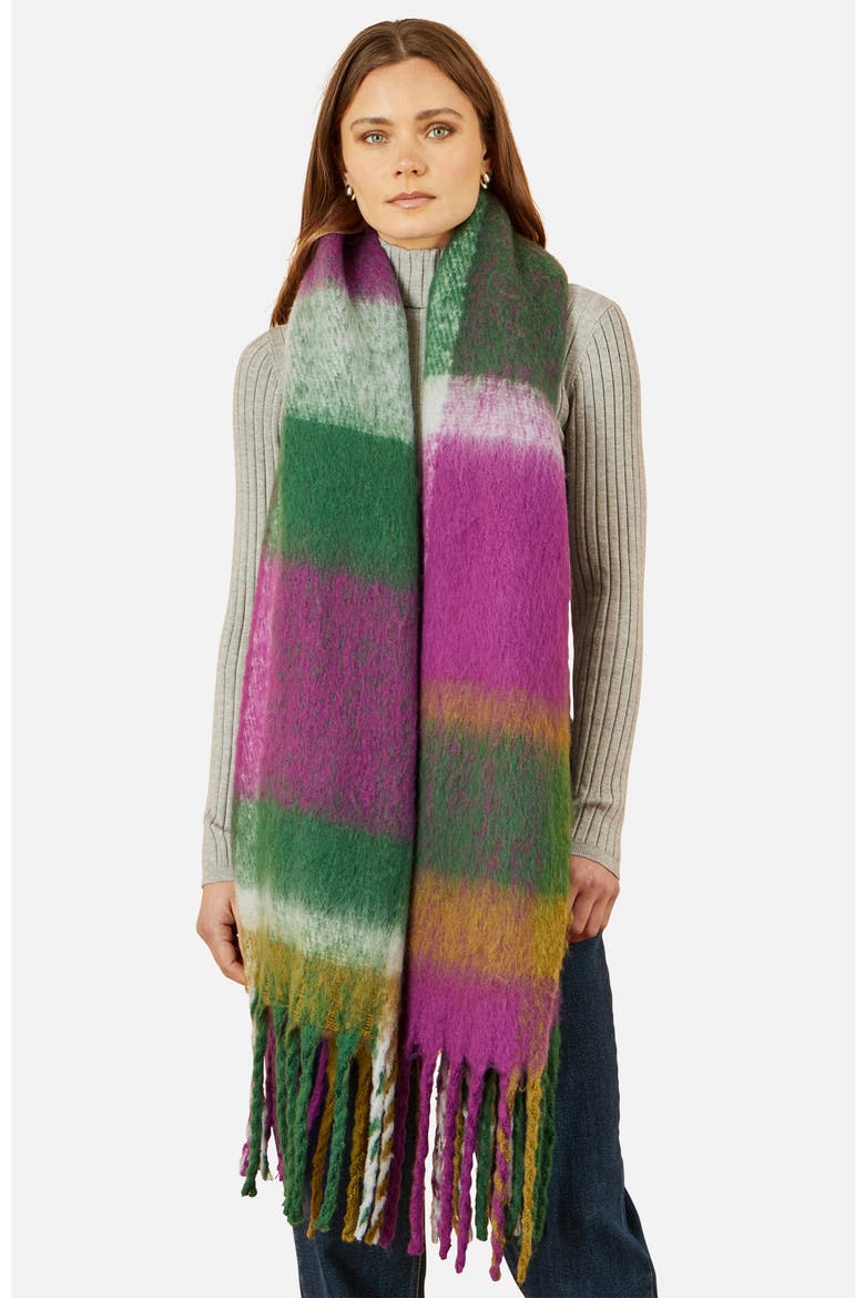 Oversize Brushed Fringe Checked Scarf, Alternate, color, Purple