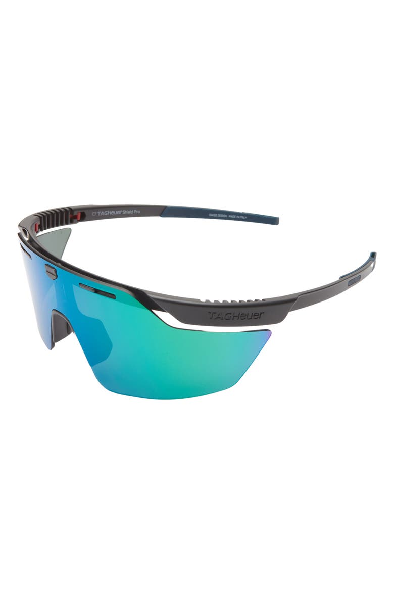 TAG Heuer Shield Pro 228mm Sport Sunglasses, Alternate, color, Matte Black / Green Mirror