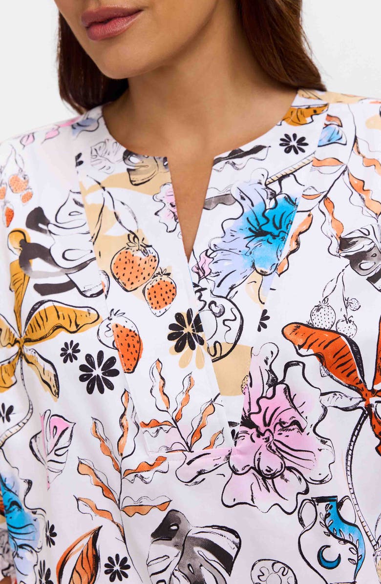 Foxcroft Alicia Floral Cotton Popover Top, Alternate, color, Orange Multi