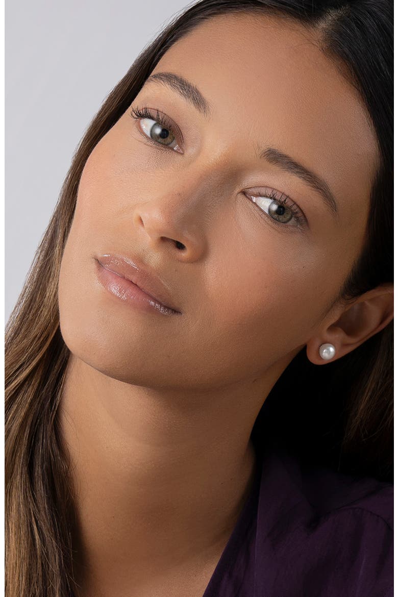 Luna 8mm Pearl Stud Earrings, Alternate, color, SILVER