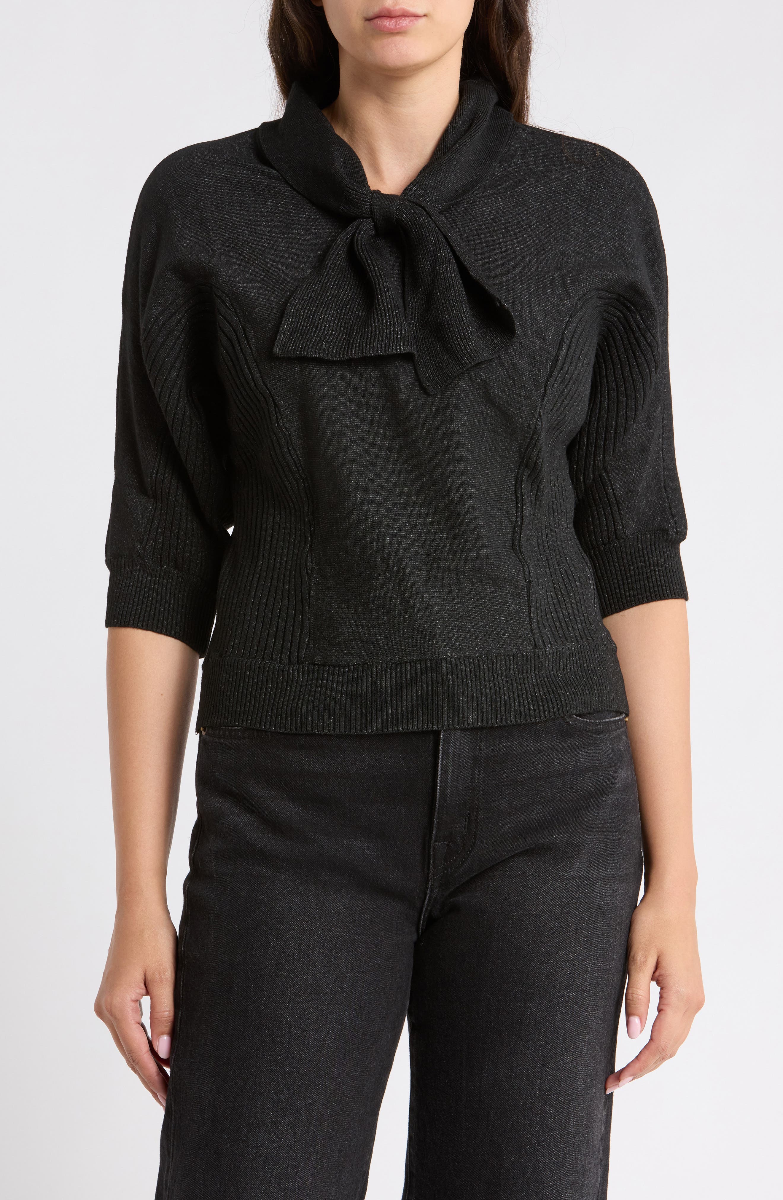 Dolman Tie Neck Sweater