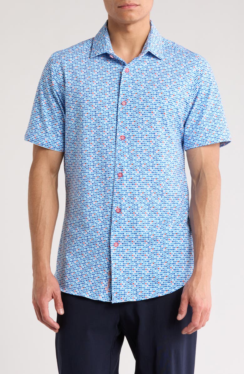 Robert Graham Short Sleeve Stretch Cotton Button-Up Shirt, Main, color, Blue