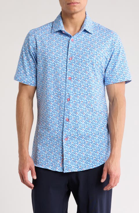 Short Sleeve Stretch Cotton Button-Up Shirt