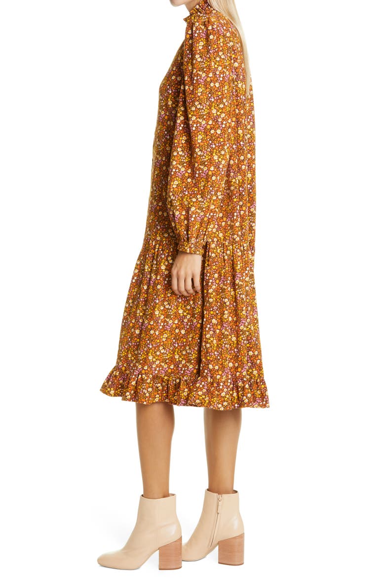 Floral Ditsy Long Sleeve Corduroy Midi Dress, Alternate, color, 1126 - BLOOM