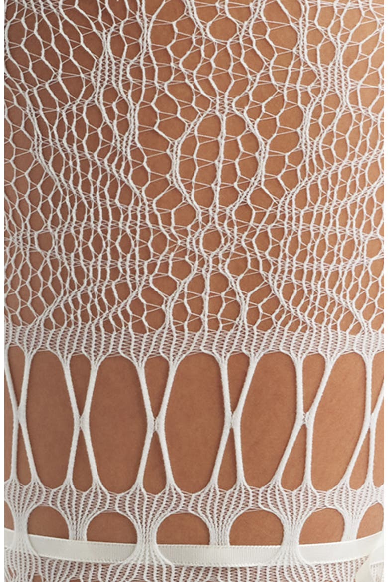 Chevonne Satin Ribbon Lace Fishnet Tights, Alternate, color, IVORY